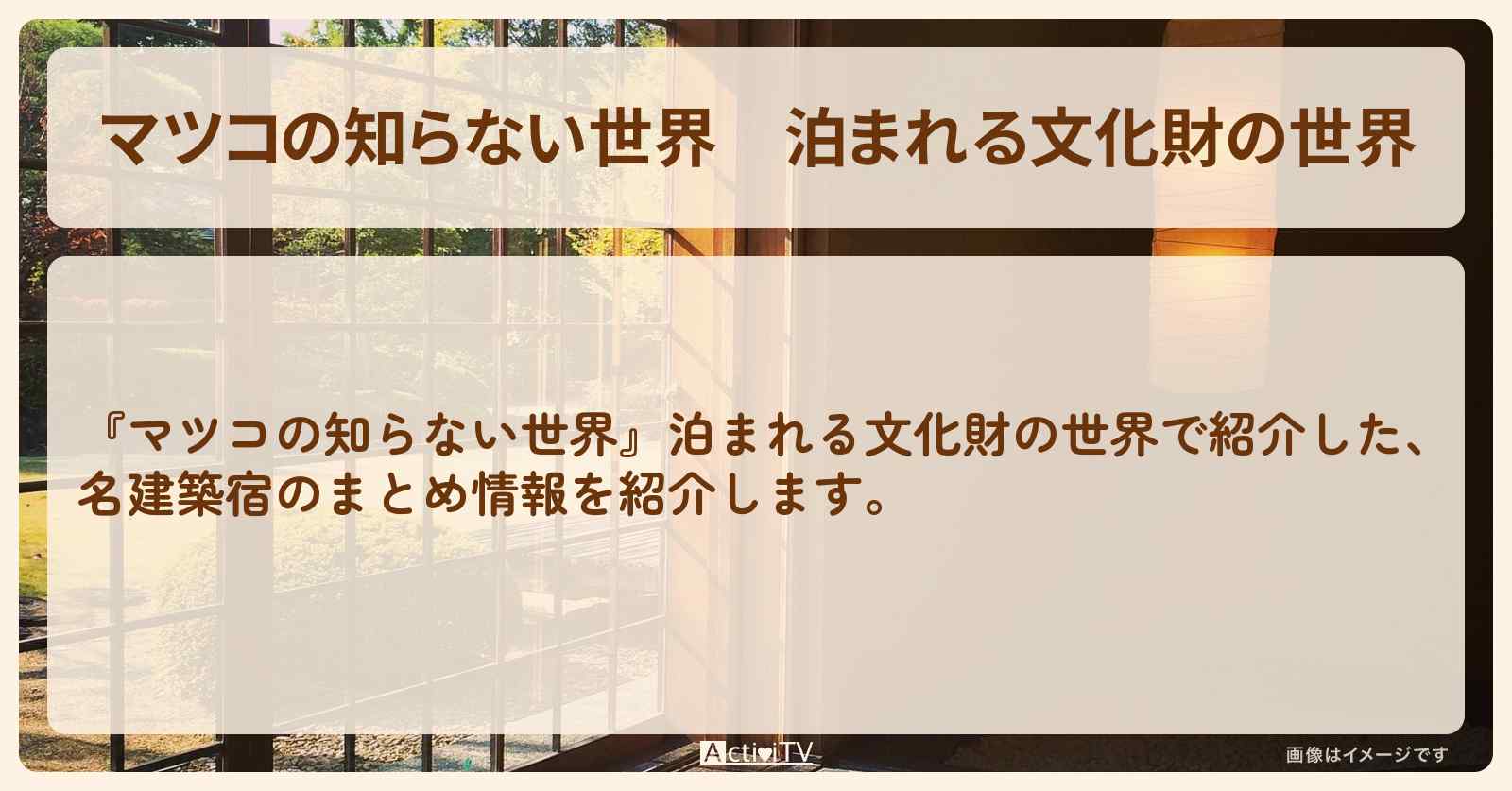 『泊まれる文化財の世界』2025年11月放送の宿・情報のまとめ