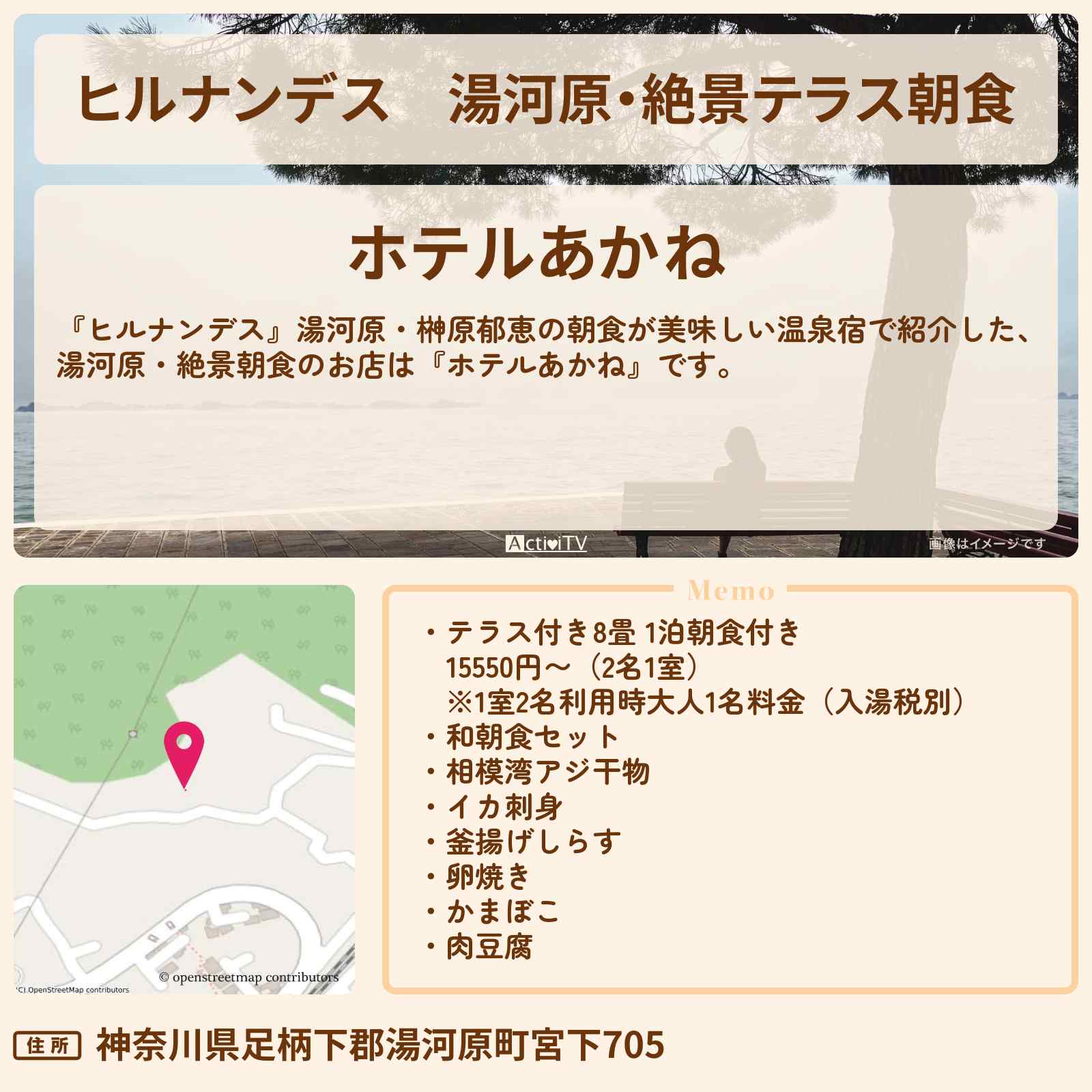 【ヒルナンデス】湯河原・絶景テラス朝食『ホテルあかね』朝食が美味しい温泉宿のお店情報〔榊原郁恵〕
