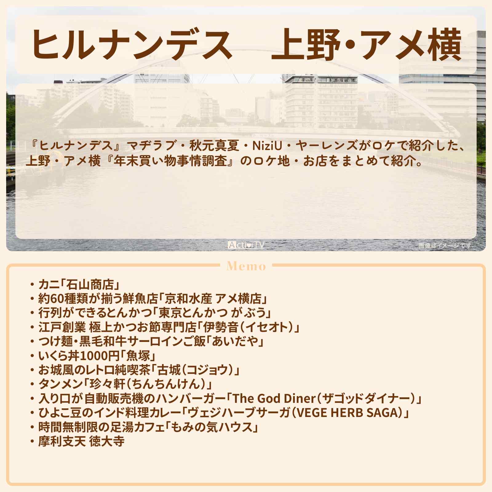 【ヒルナンデス】上野・アメ横『年末買い物事情調査』お店・ロケ地まとめ〔秋元真夏・NiziU・ヤーレンズ〕
