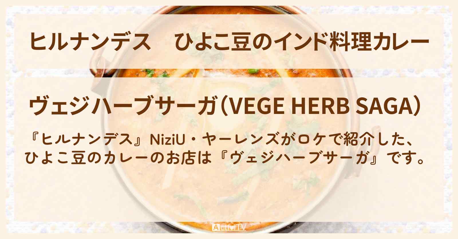 ひよこ豆のインド料理カレー『ヴェジハーブサーガ』上野 アメ横のお店情報〔秋元真夏・NiziU・ヤーレンズ〕