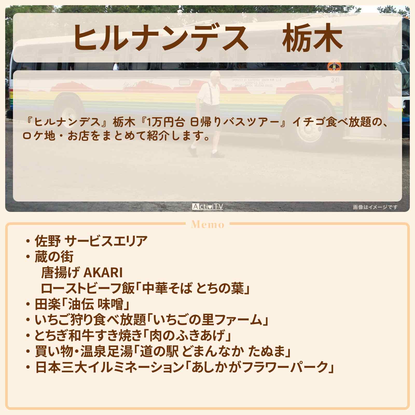 【ヒルナンデス】栃木『1万円台 日帰りバスツアー』イチゴ食べ放題のロケ地・お店まとめ