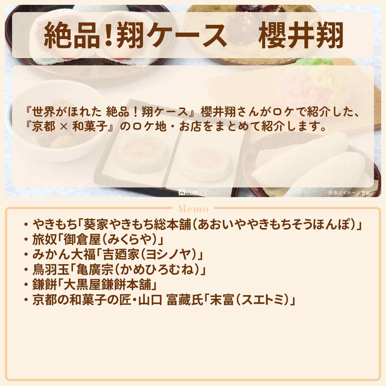 【絶品!翔ケース】櫻井翔『京都 × 和菓子』ロケのお店まとめ