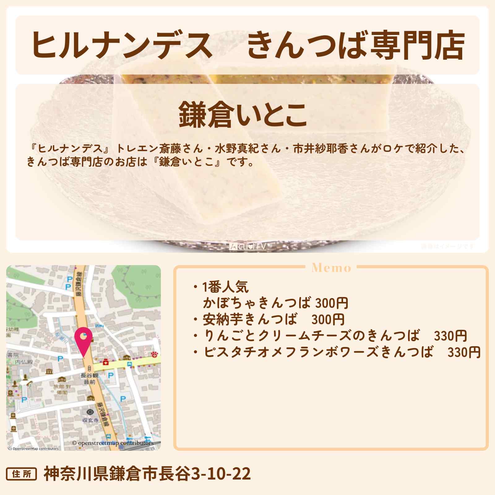 【ヒルナンデス】きんつば専門店『鎌倉いとこ』のお店情報〔水野真紀・市井紗耶香〕