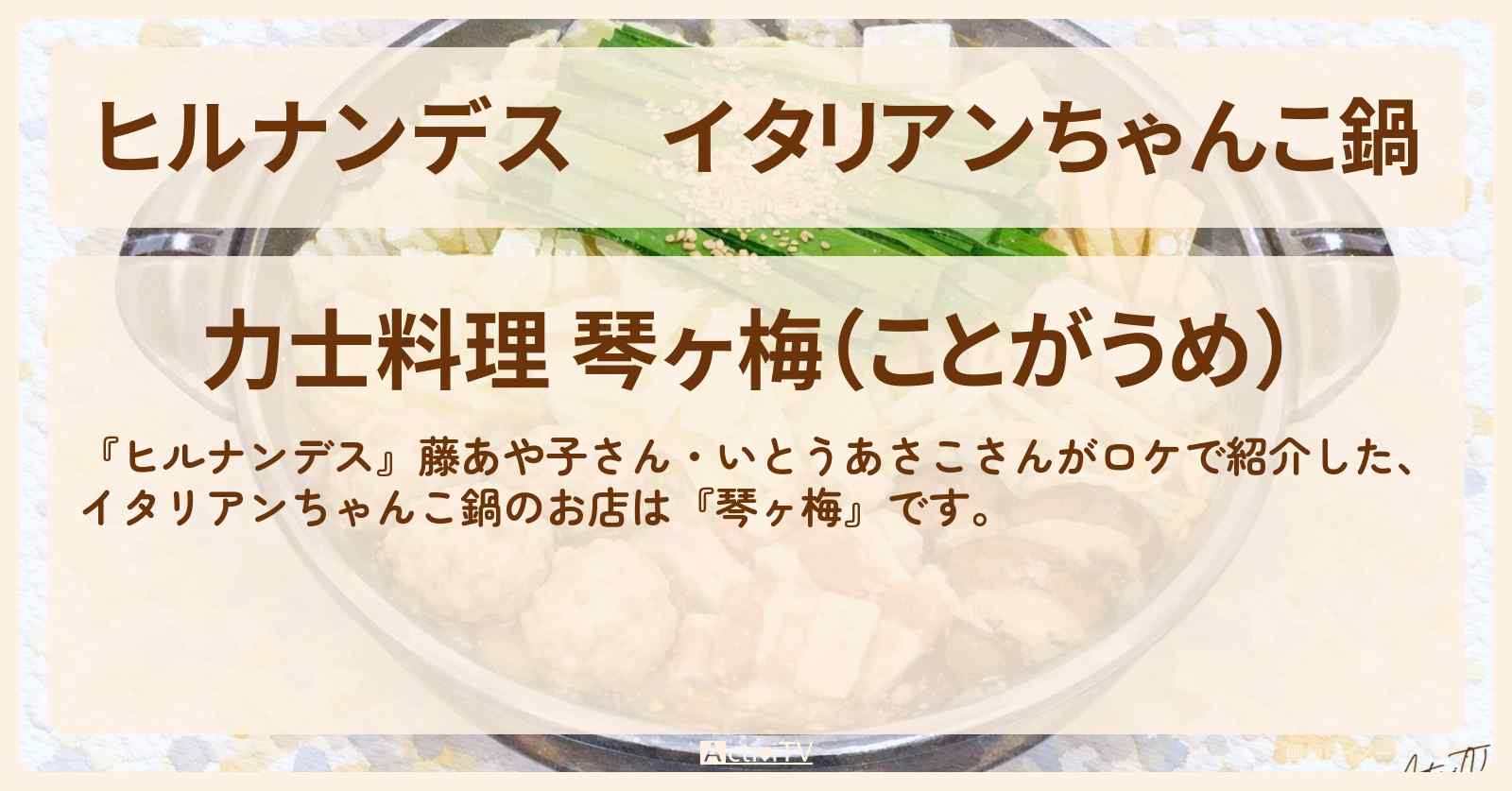 イタリアンちゃんこ鍋『琴ヶ梅』錦糸町のお店情報〔いとうあさこ・藤あや子〕