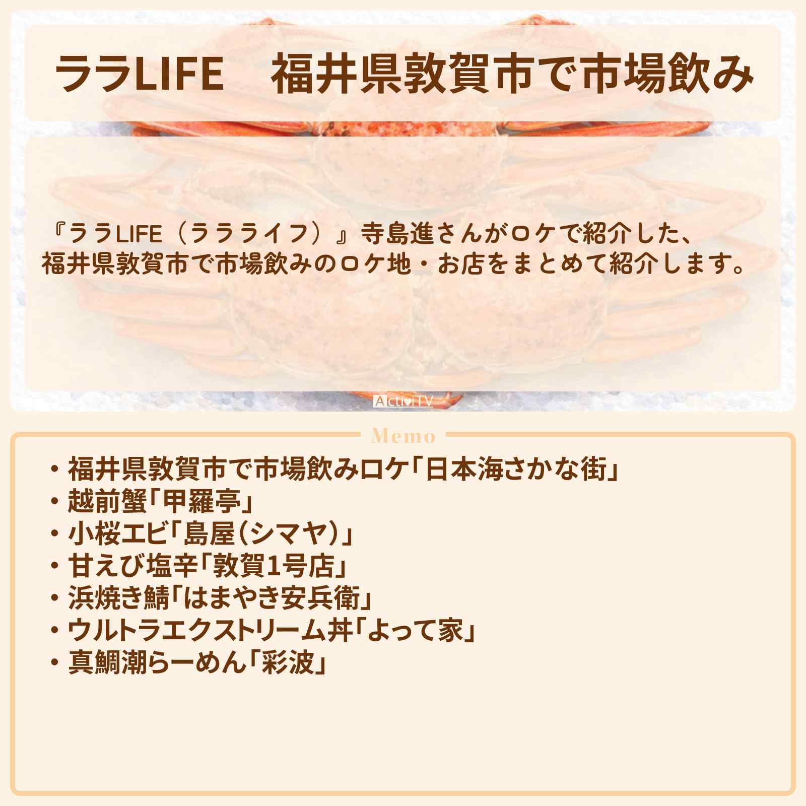 【ララLIFE】福井県敦賀市で市場飲み『寺島進』日本海さかな街のお店の場所