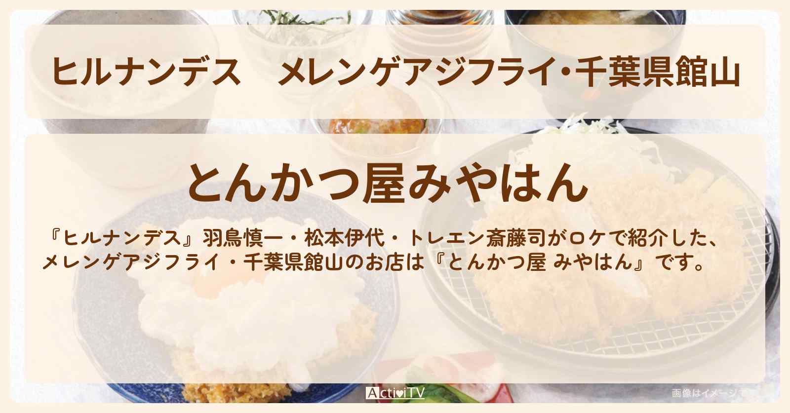【ヒルナンデス】メレンゲアジフライ・千葉県館山『とんかつ屋 みやはん』房総タクシー旅のお店情報〔羽鳥慎一・松本伊代・トレエン斎藤司〕