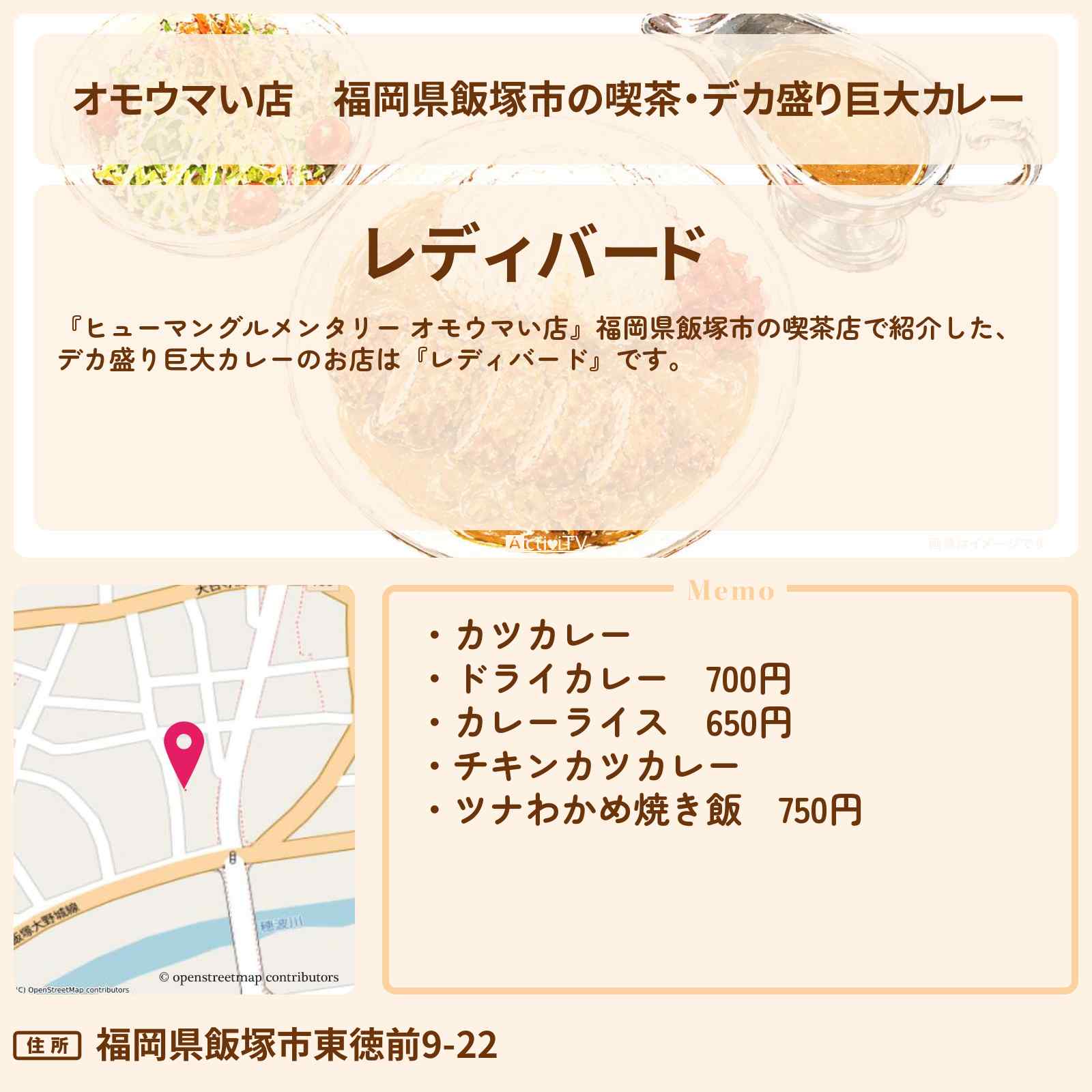 【オモウマい店】福岡県飯塚市の喫茶・デカ盛り巨大カレー『レディバード』お店を紹介