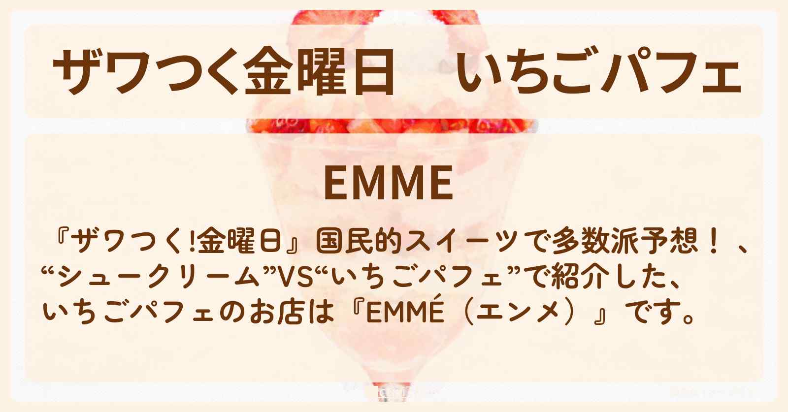 【ザワつく金曜日】いちごパフェ『EMMÉ（エンメ）』渋谷のお店の場所