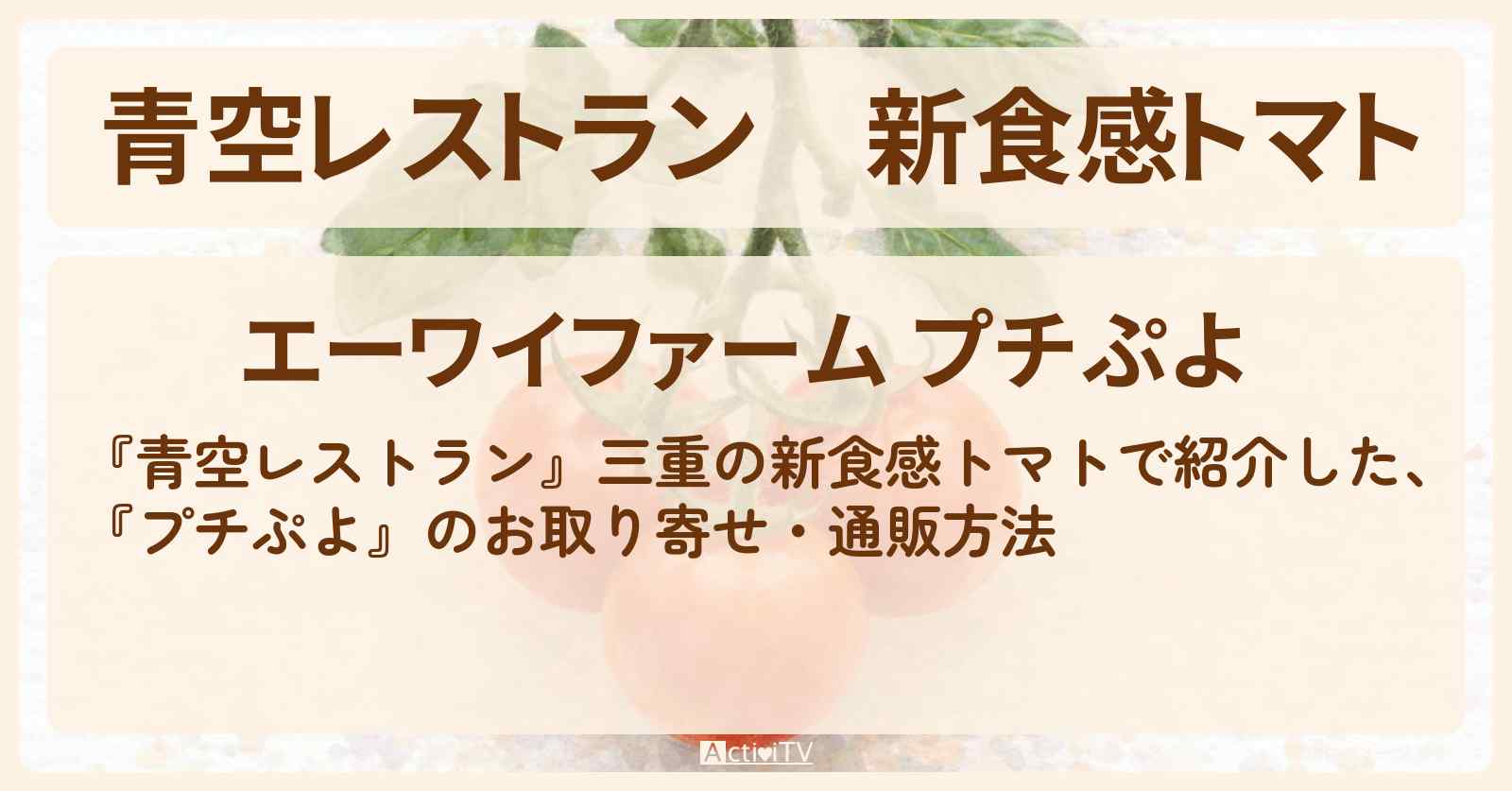 【青空レストラン】新食感トマト『プチぷよ』三重県のお取り寄せ・通販方法〔齊藤京子〕