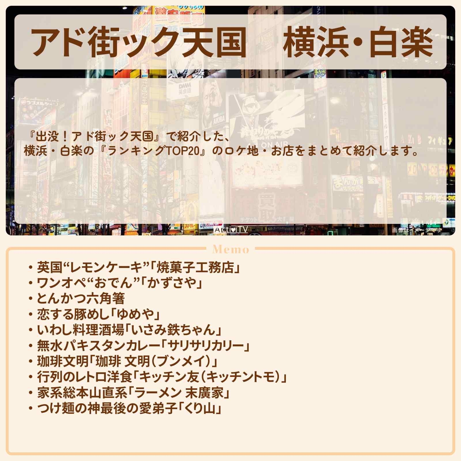 【アド街ック天国】横浜・白楽『ランキングTOP20』で注目のお店まとめ