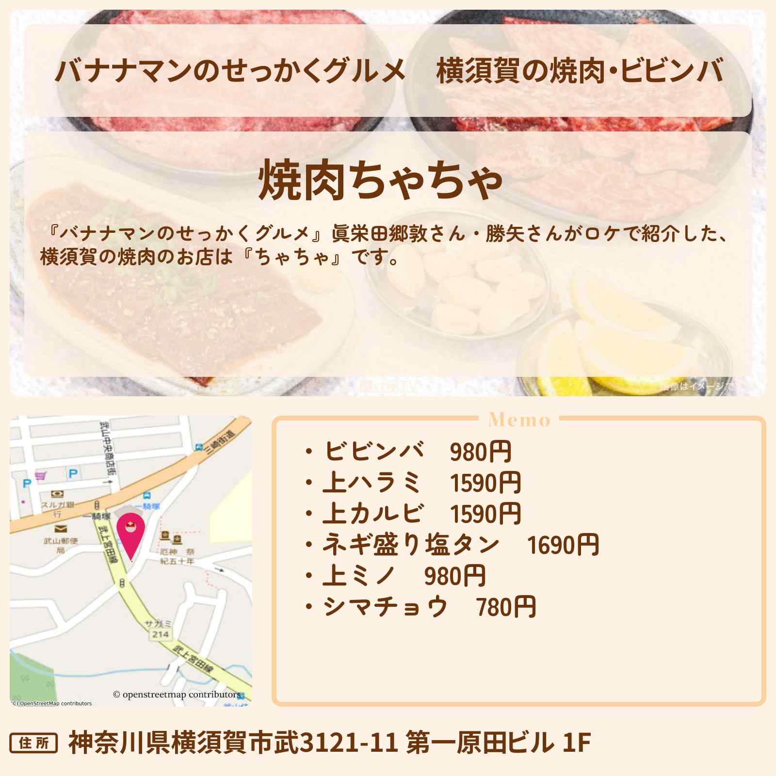 【バナナマンのせっかくグルメ】横須賀の焼肉・ビビンバ『ちゃちゃ』カルビ・ハラミを食べたロケのお店情報〔眞栄田郷敦・勝矢〕