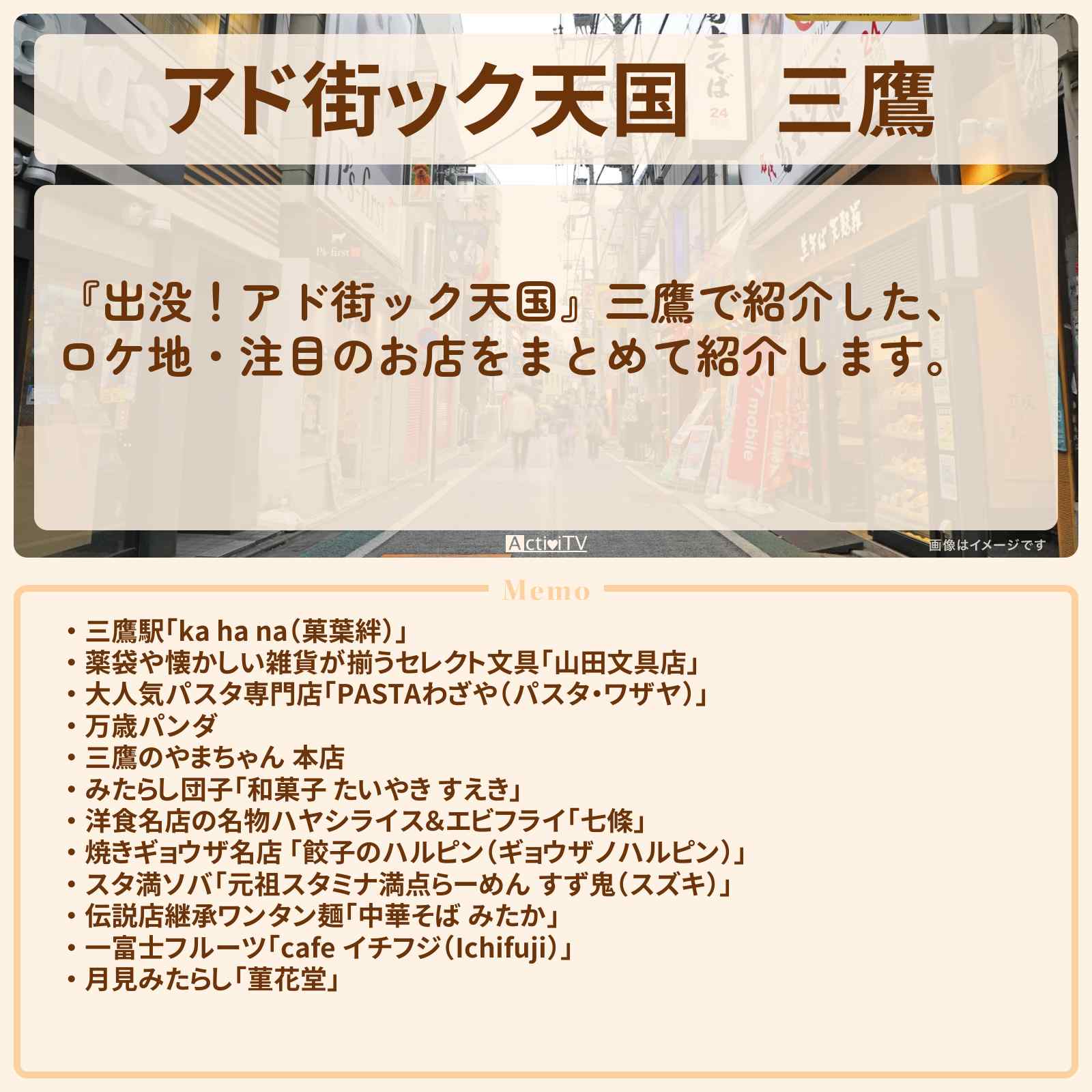 【アド街ック天国】三鷹『ランキングTOP20』で注目のお店まとめ