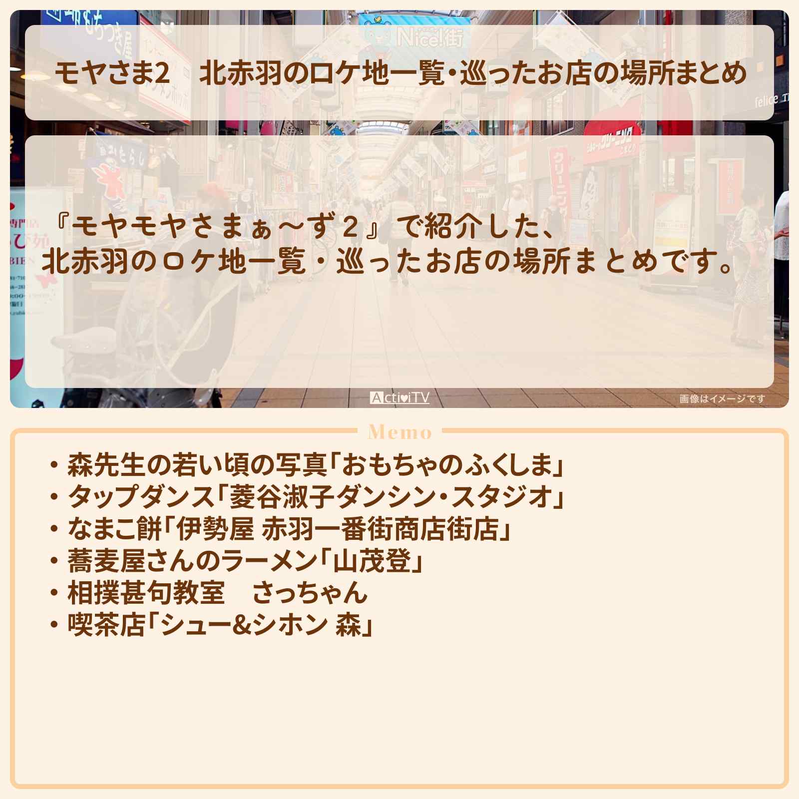 【モヤさま2】北赤羽のロケ地一覧・巡ったお店の場所まとめ〔モヤモヤさまぁ〜ず2〕