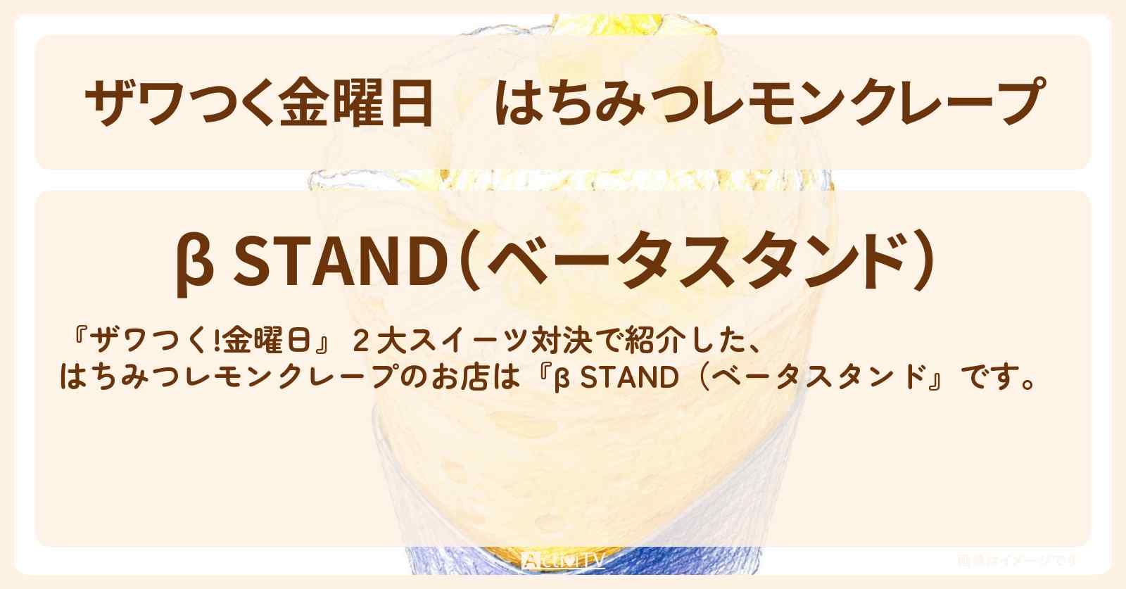 【ザワつく金曜日】はちみつレモンクレープ『β STAND(ベータスタンド』高円寺のお店の場所