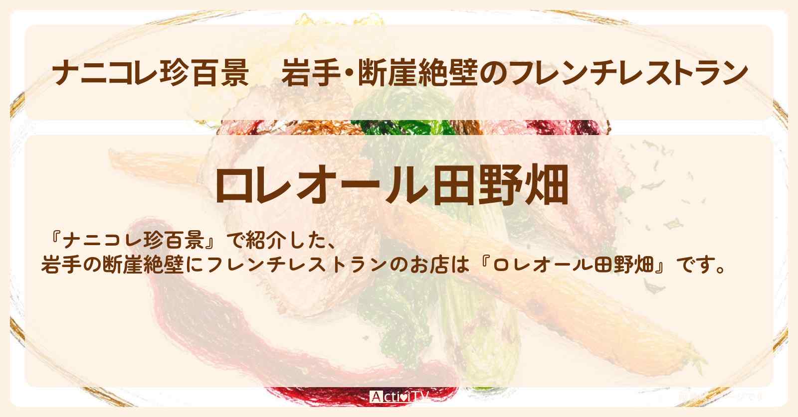 岩手・断崖絶壁のフレンチレストラン『ロレオール田野畑』お店の場所