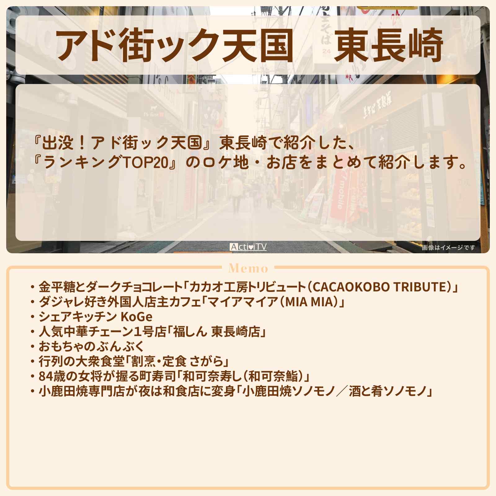 【アド街ック天国】東長崎『ランキングTOP20』で注目のお店まとめ