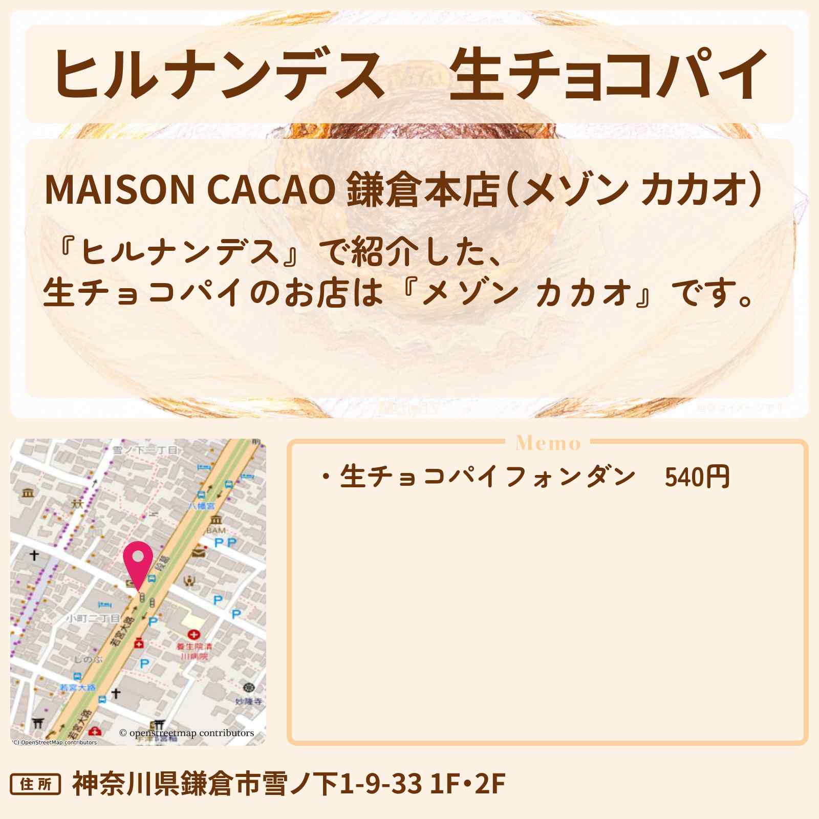 【ヒルナンデス】生チョコパイ『メゾン カカオ』鎌倉＆江ノ島のお店情報〔羽鳥慎一・井森美幸・銀シャリ橋本〕