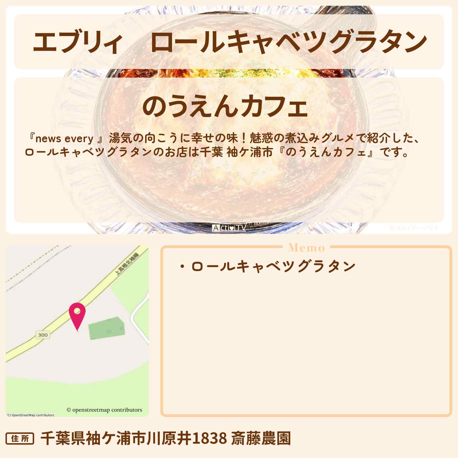 【エブリィ】ロールキャベツグラタン『のうえんカフェ』千葉 袖ケ浦市の煮込みグルメのお店情報 #every