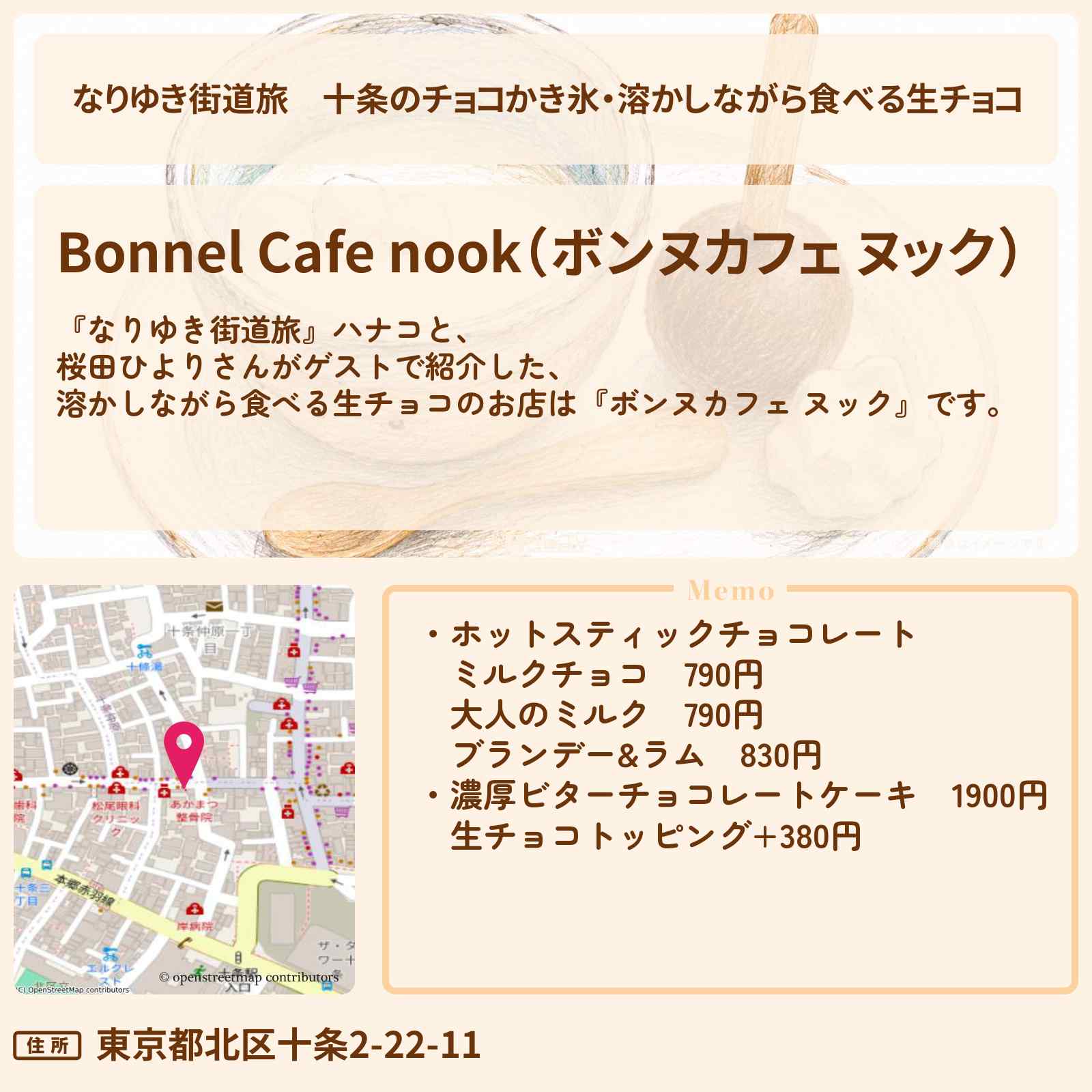 【なりゆき街道旅】十条のチョコかき氷・溶かしながら食べる生チョコ『ボンヌカフェ ヌック』お店を紹介〔桜田ひより〕