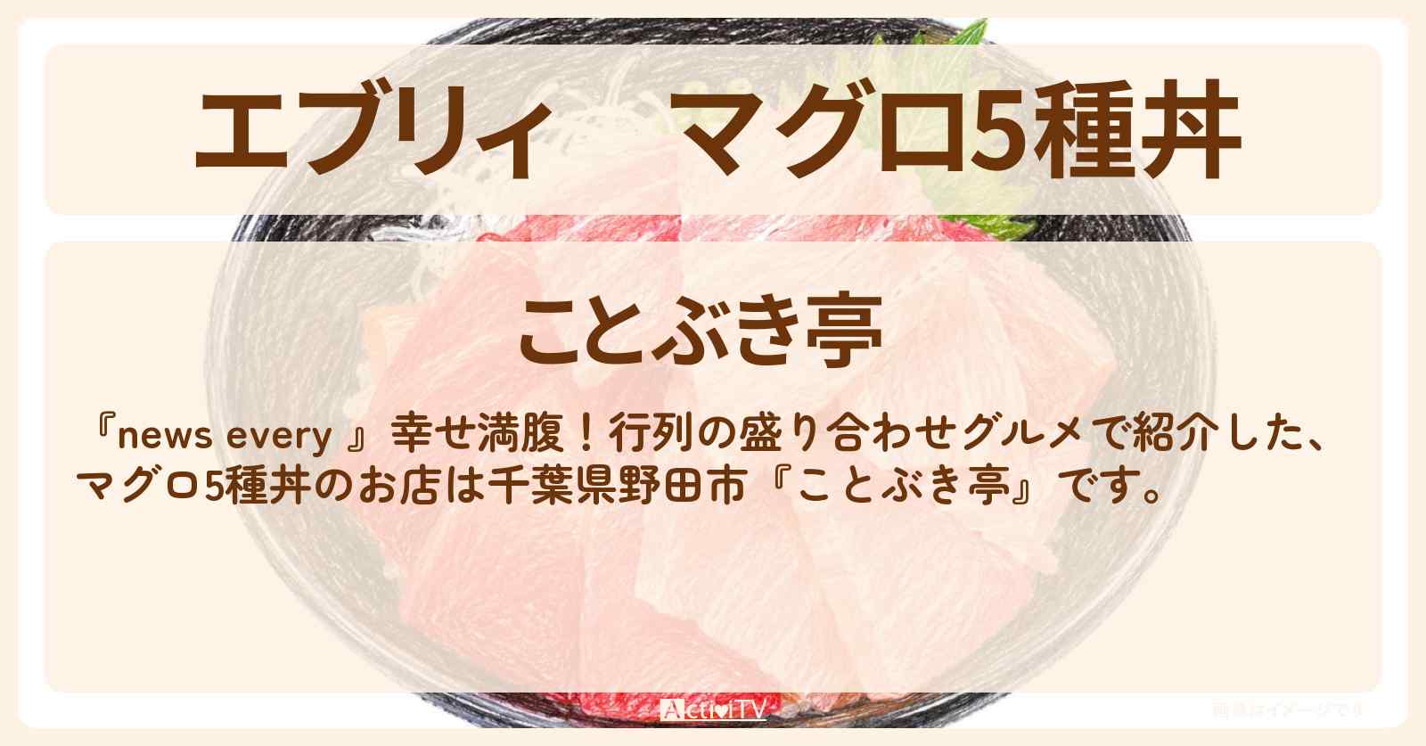 【エブリィ】マグロ5種丼『ことぶき亭(千葉県野田市)』行列の盛り合わせグルメのお店情報 #every