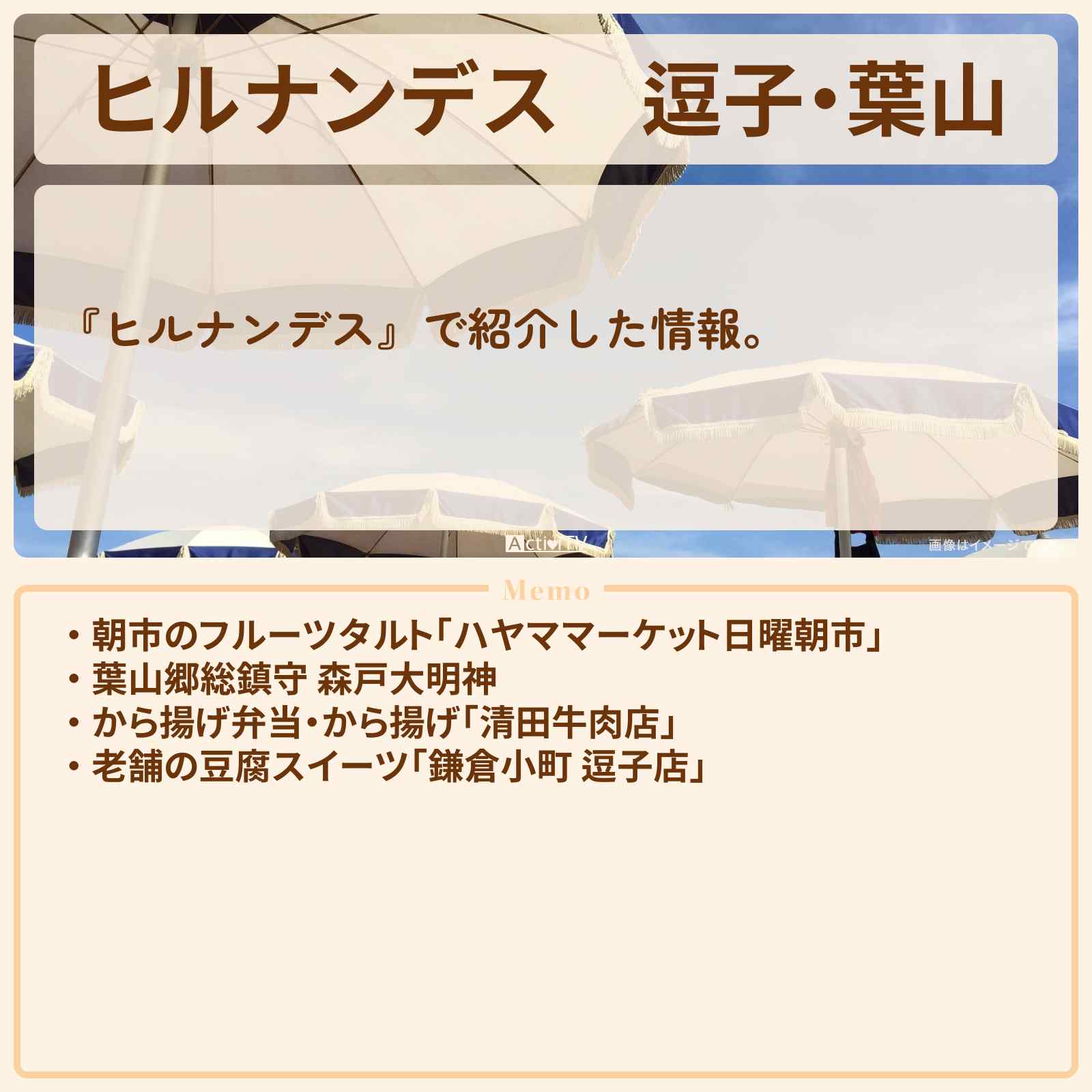 【ヒルナンデス】逗子・葉山『初夏のグルメ旅』のお店・ロケ地情報まとめ〔なすなかにし〕