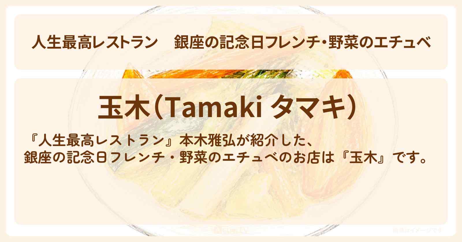 銀座の記念日フレンチ・野菜のエチュベ『玉木』銀座のお店の場所〔本木雅弘〕
