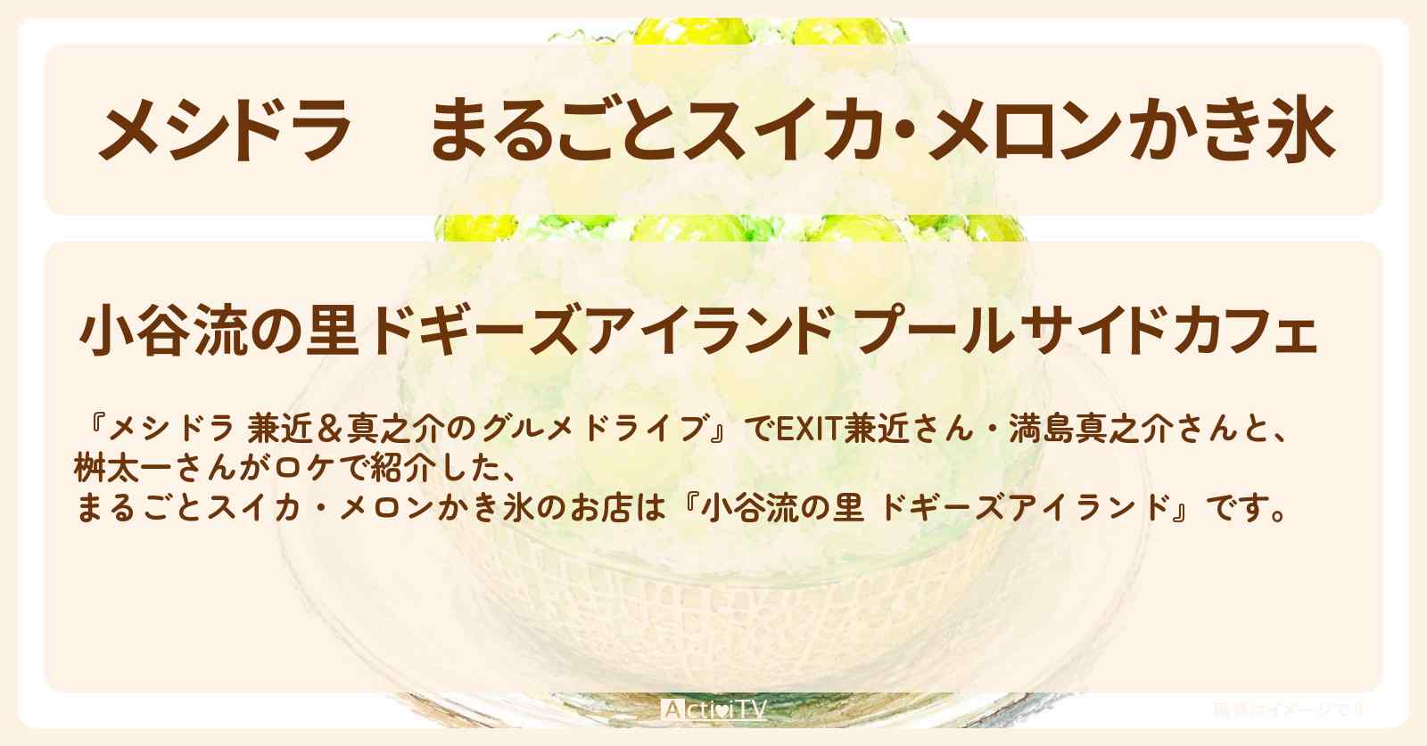 まるごとスイカ・メロンかき氷『小谷流の里 ドギーズアイランド』千葉県八街市のお店情報〔EXIT兼近・満島真之介・桝太一〕
