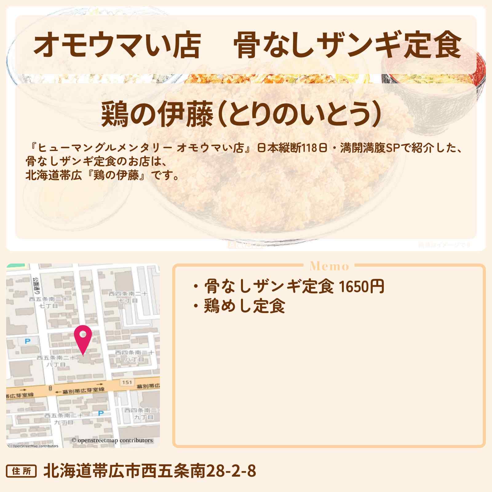 【オモウマい店】骨なしザンギ定食『鶏の伊藤』北海道帯広のお店の場所