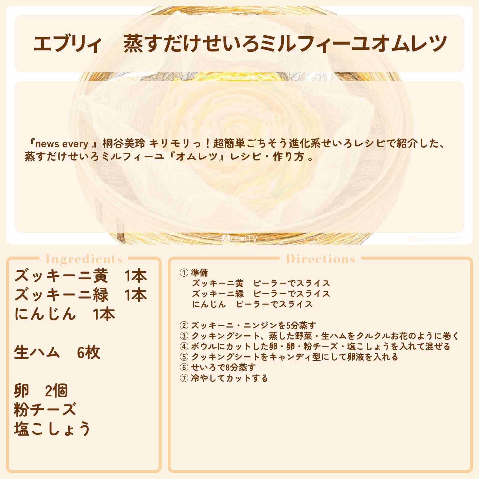 【エブリィ】蒸すだけせいろミルフィーユ『オムレツ』レシピ・作り方 〔桐谷美玲・every〕