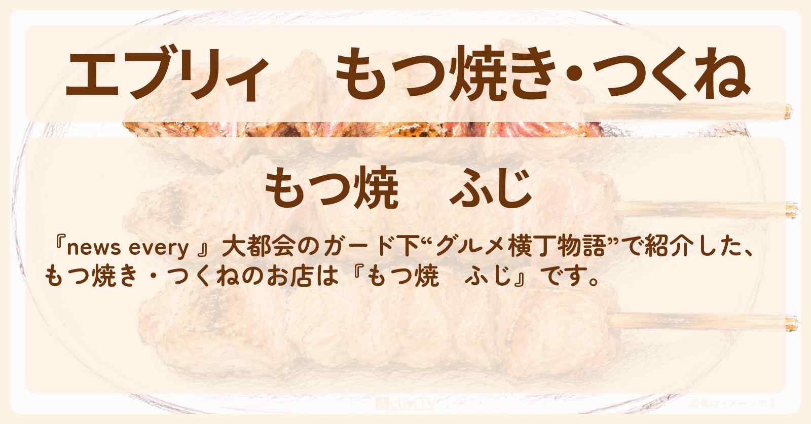 【エブリィ】もつ焼き・つくね『もつ焼 ふじ』有楽町のガート下のお店情報 #every