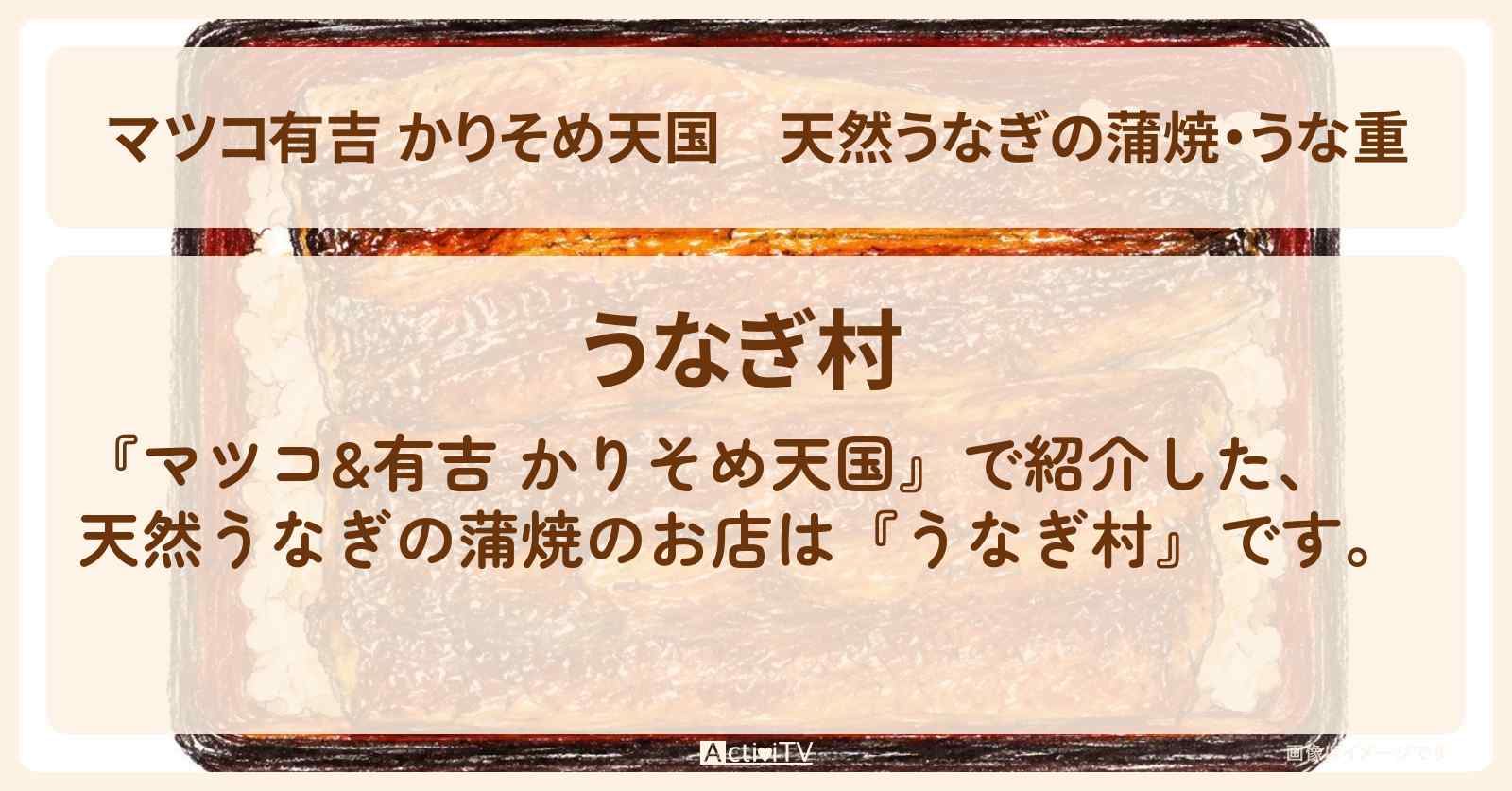 【マツコ有吉 かりそめ天国】天然うなぎの蒲焼・うな重『うなぎ村』茨城のお店の場所〔黒沢かずこ・森三中・U字工事〕
