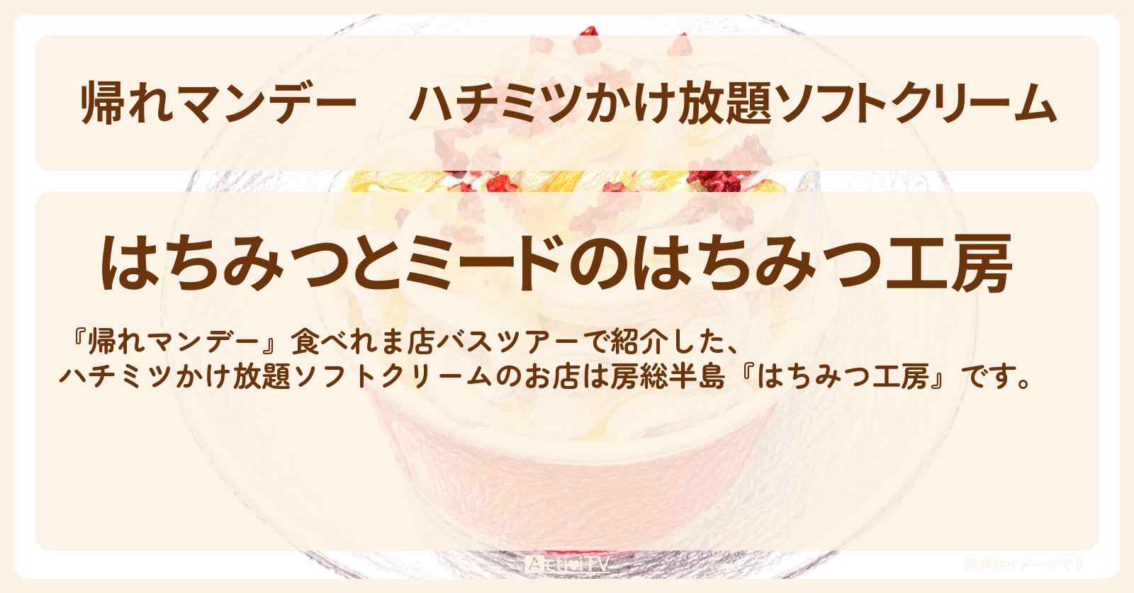 【帰れマンデー】ハチミツかけ放題ソフトクリーム『はちみつ工房』千葉県君津市・房総半島ロケのお店の場所〔今田美桜〕