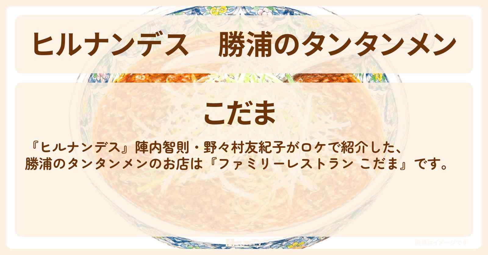 【ヒルナンデス】勝浦のタンタンメン『ファミリーレストラン こだま』のお店情報〔陣内智則・野々村友紀子〕