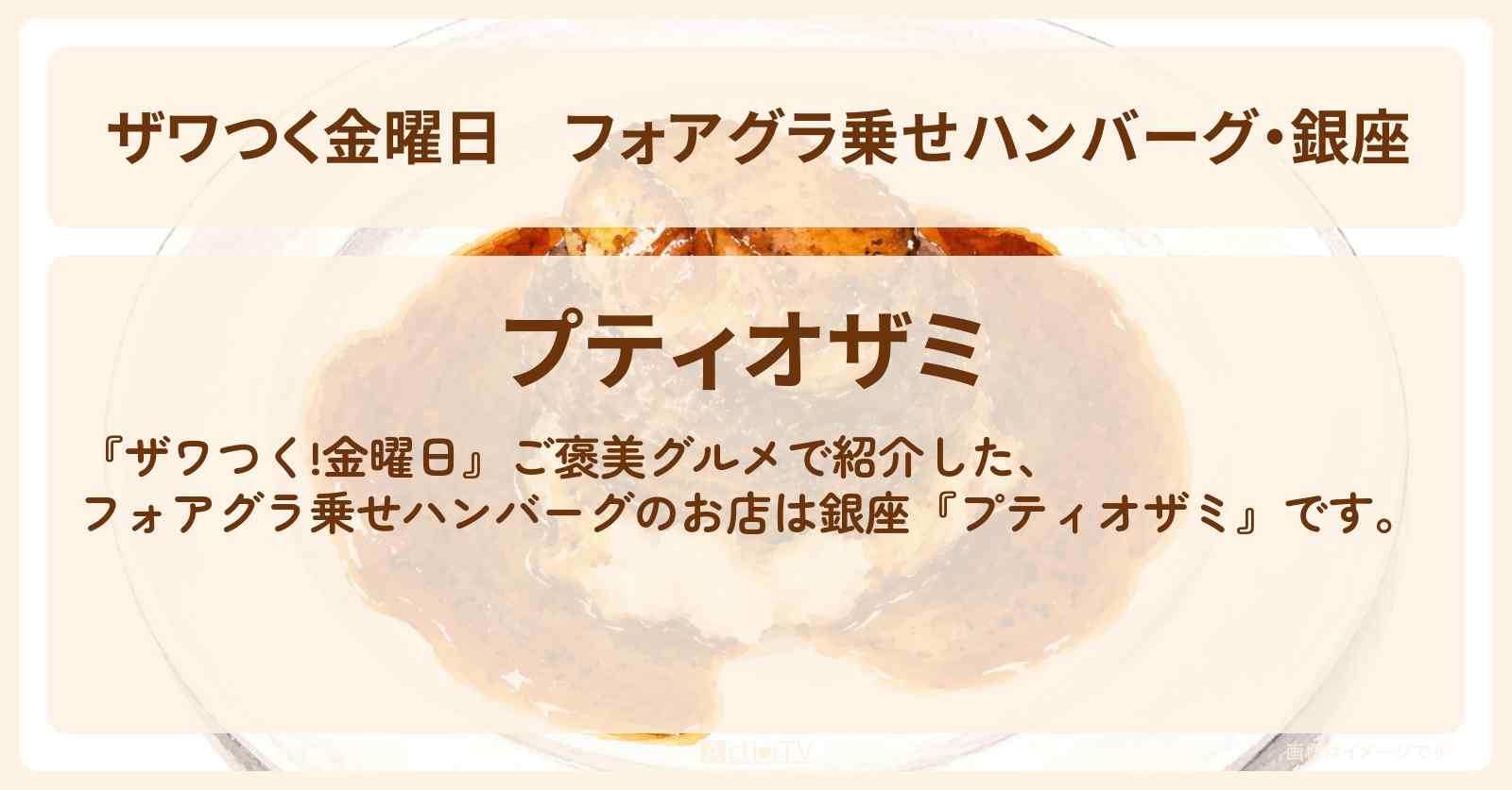 【ザワつく金曜日】フォアグラ乗せハンバーグ・銀座『プティオザミ』お店の場所