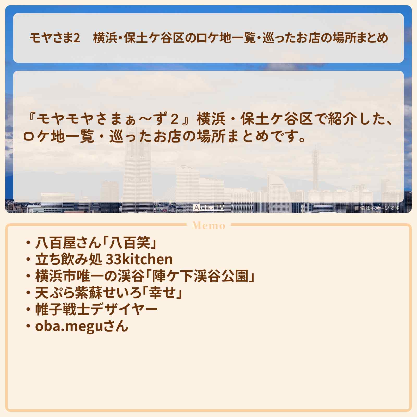 【モヤさま2】横浜・保土ケ谷区のロケ地一覧・巡ったお店の場所まとめ〔モヤモヤさまぁ〜ず2〕
