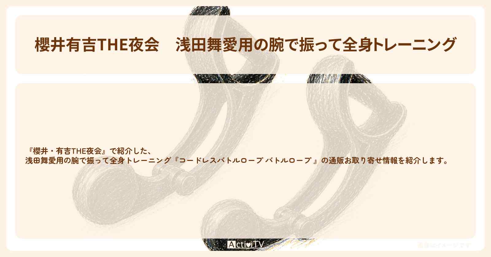 【櫻井有吉THE夜会】浅田舞愛用の腕で振って全身トレーニング『コードレスバトルロープ バトルロープ 』の通販お取り寄せ情報