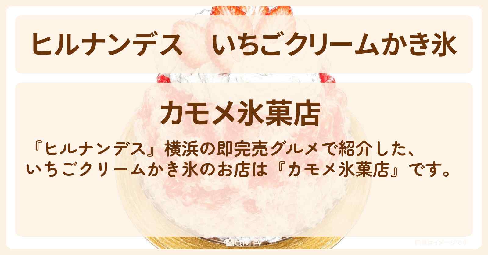 【ヒルナンデス】いちごクリームかき氷『カモメ氷菓店』横浜の即完売グルメのお店情報〔陣内智則・タイムマシーン3号・王林〕