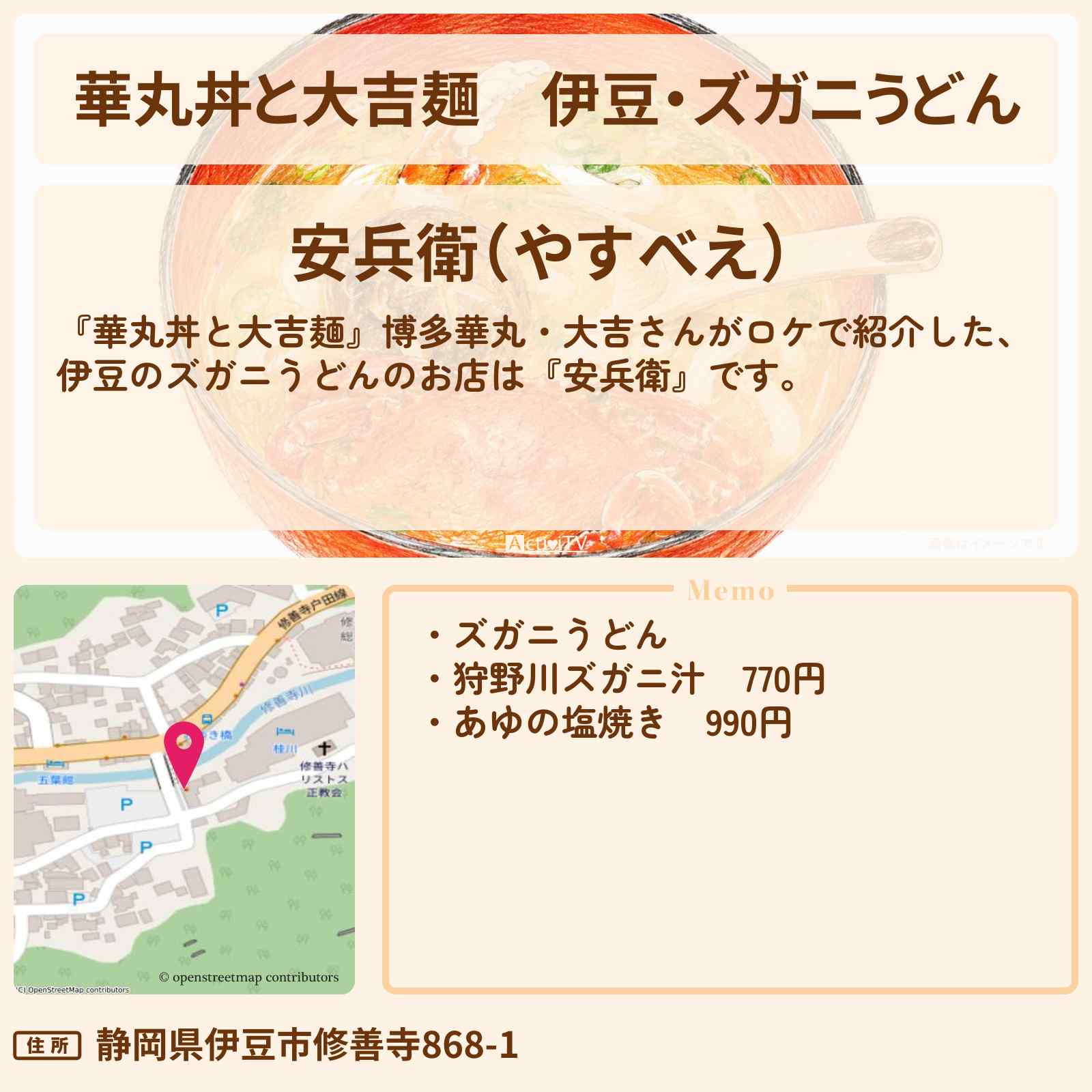 【華丸丼と大吉麺】伊豆・ズガニうどん『安兵衛』お店情報
