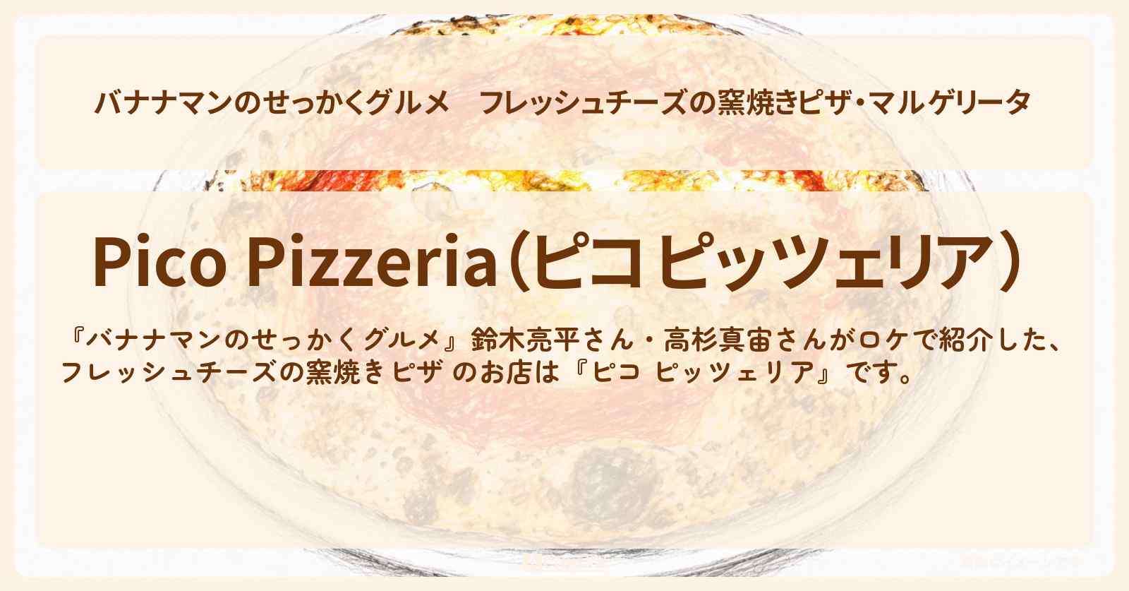 【バナナマンのせっかくグルメ】フレッシュチーズの窯焼きピザ・マルゲリータ 『ピコ ピッツェリア』栃木那須塩原ロケのお店情報〔鈴木亮平・高杉真宙〕