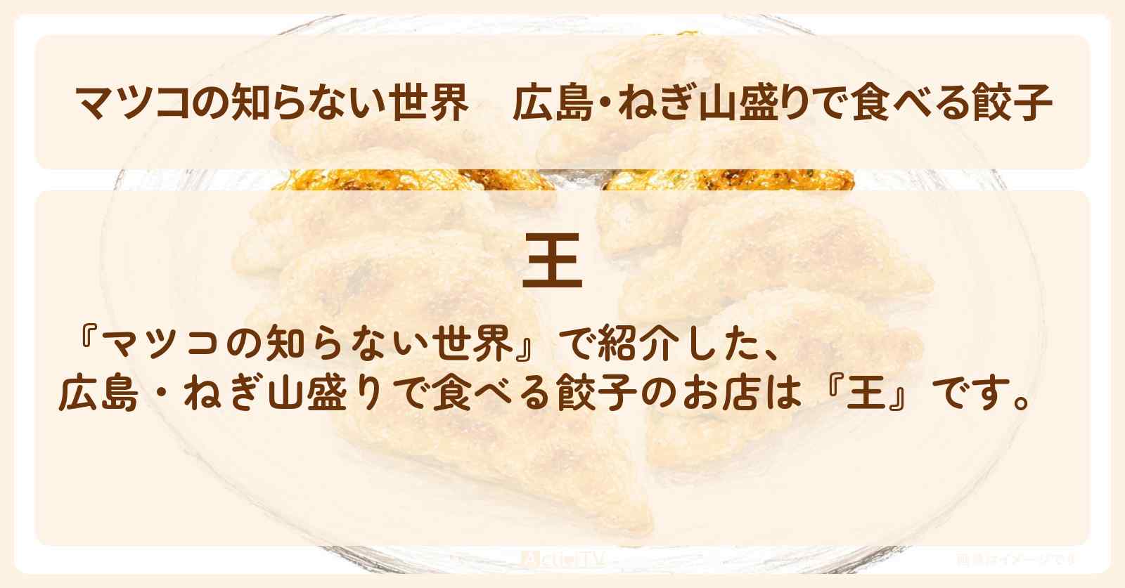 広島・ねぎ山盛りで食べる餃子『王』ローカル餃子のお店情報