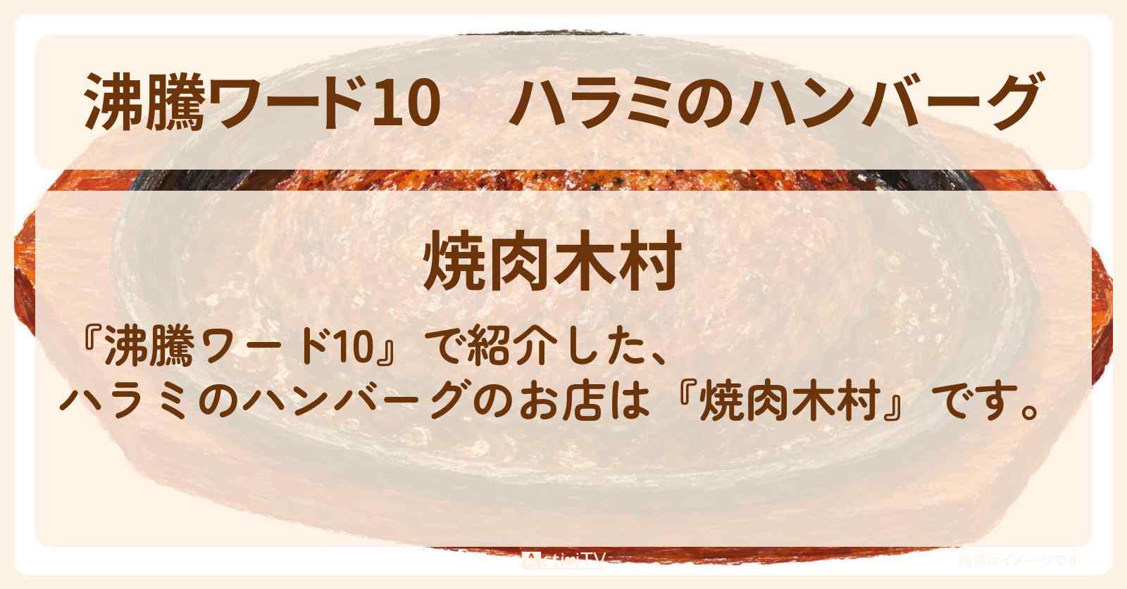 【沸騰ワード10】ハラミのハンバーグ『焼肉木村』浅草の焼肉屋さんの裏メニューを野呂佳代さんがロケ・お店の場所〔寺島しのぶ〕