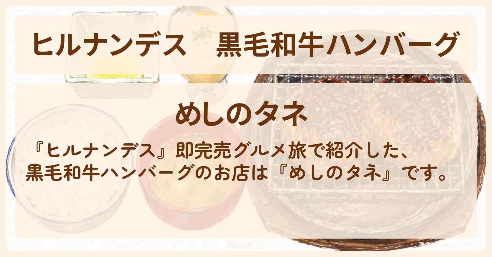 黒毛和牛ハンバーグ『めしのタネ』大宮のお店情報〔羽鳥慎一・井森美幸〕