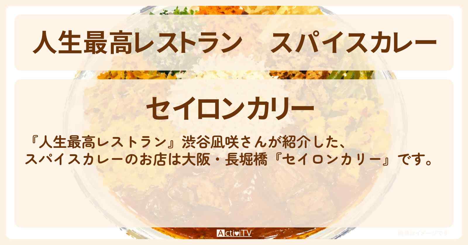 【人生最高レストラン】スパイスカレー　渋谷凪咲『セイロンカリー』大阪・長堀橋のスリランカカレーお店の場所
