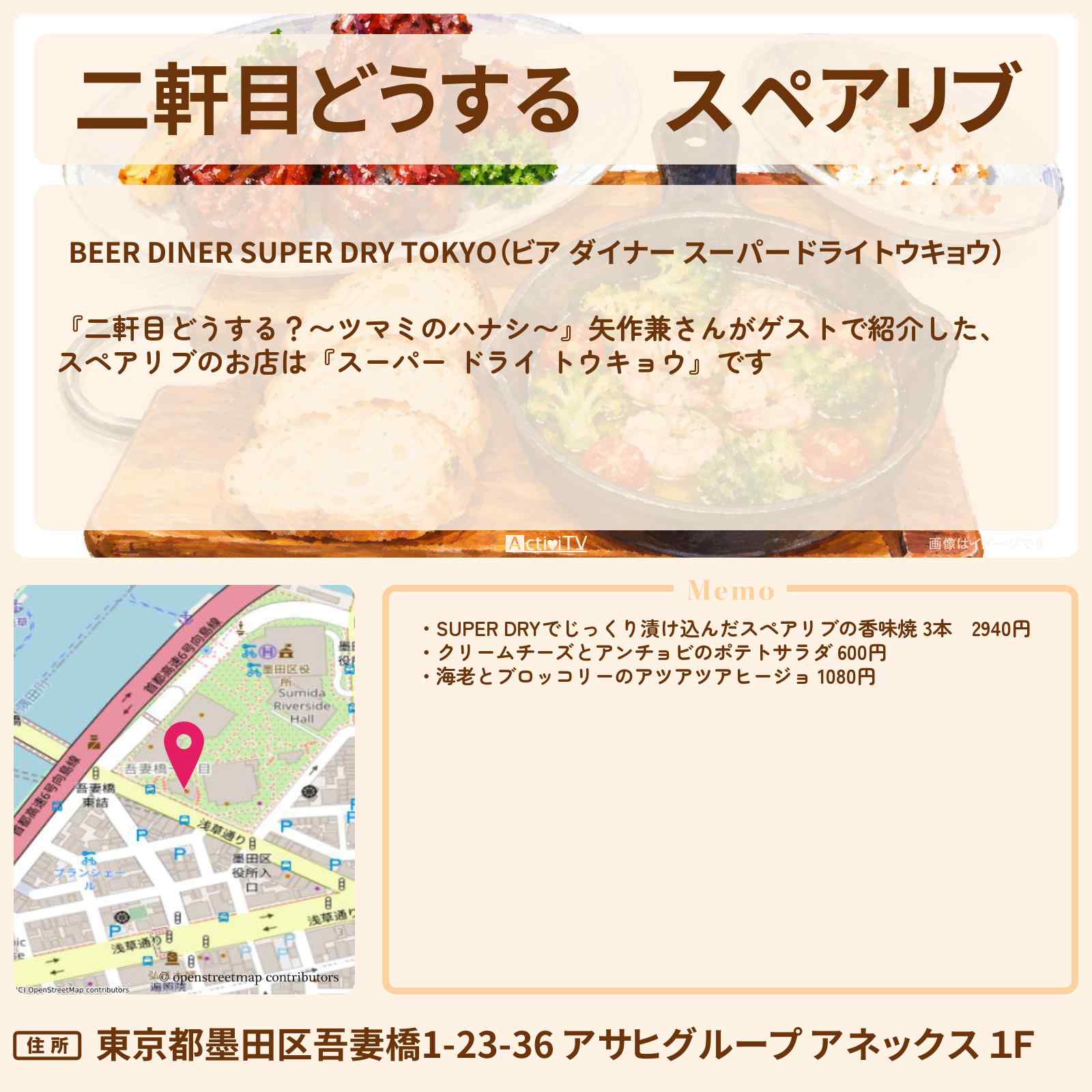 【二軒目どうする】スペアリブ『スーパー ドライ トウキョウ』浅草のお店の場所〔矢作兼・ツマミのハナシ〕
