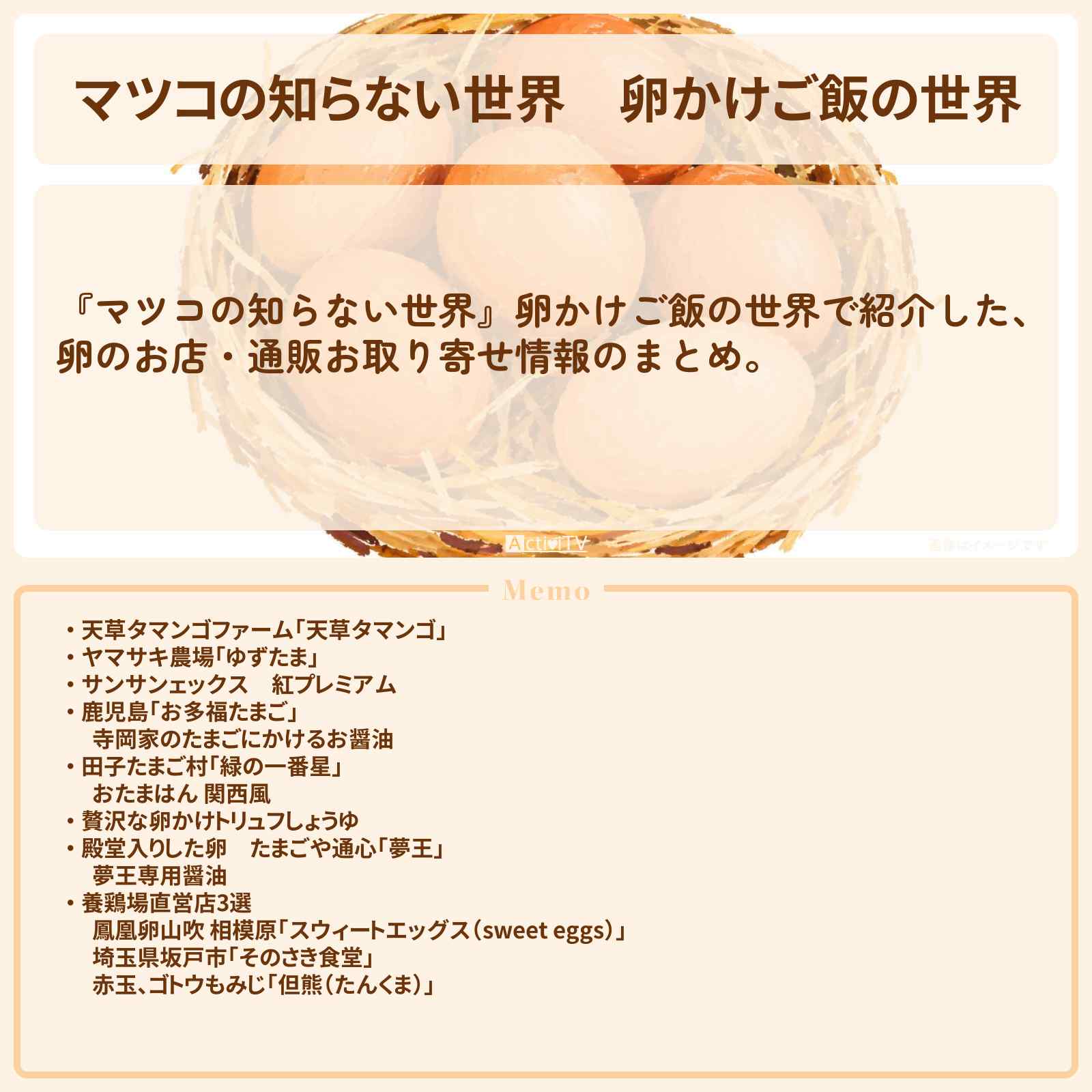 【マツコの知らない世界】『卵かけご飯の世界』のお店まとめ・通販お取り寄せ情報