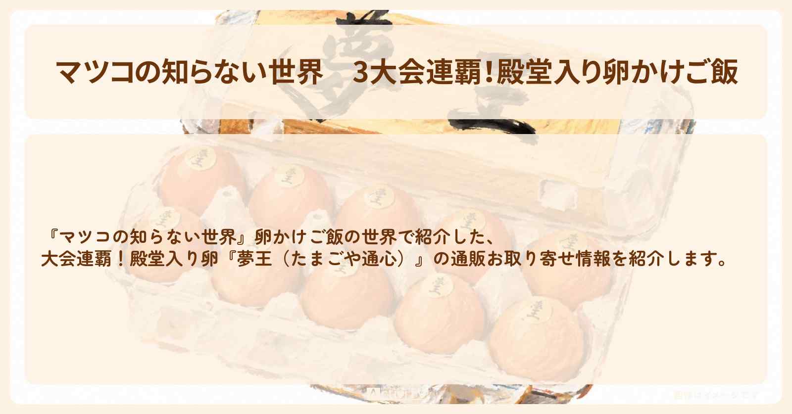 【マツコの知らない世界】3大会連覇!殿堂入り卵かけご飯『夢王(たまごや通心)』の通販お取り寄せ